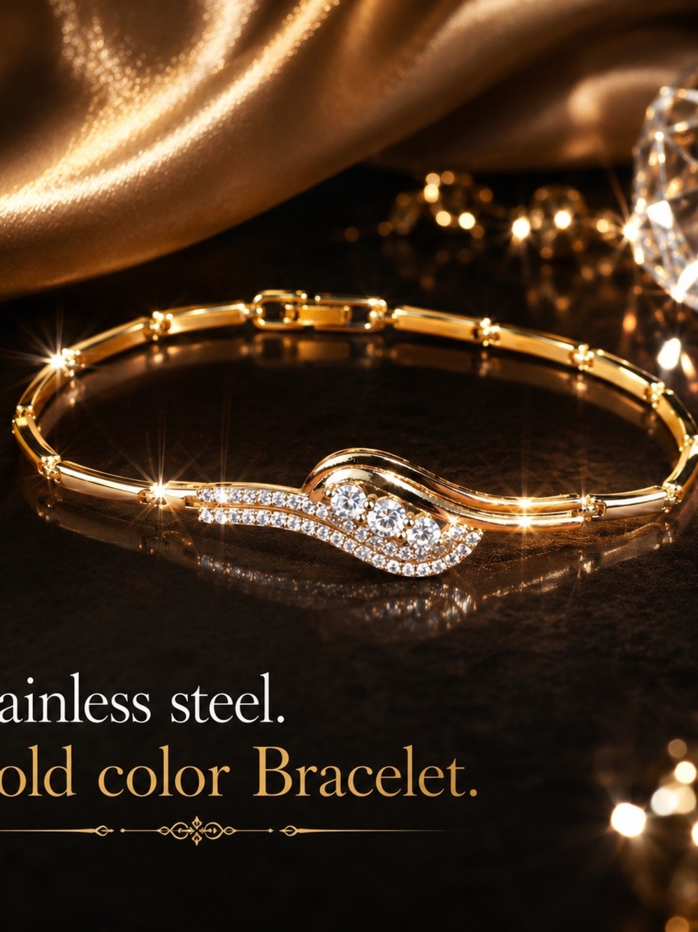 Gold Color Stainless Steel Crystal Bracelet | Hypoallergenic Elegant Jewelry